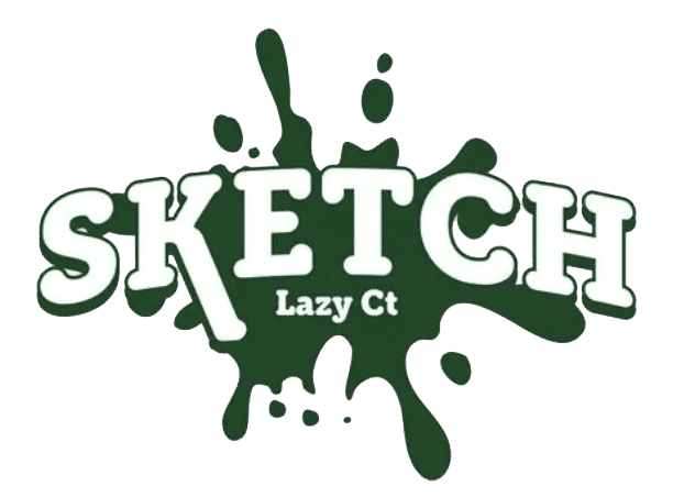 Sketch logo with "Sketch Lazy Ct" text on a green ink splash background, relevant to stallone riproduttivo blog content.